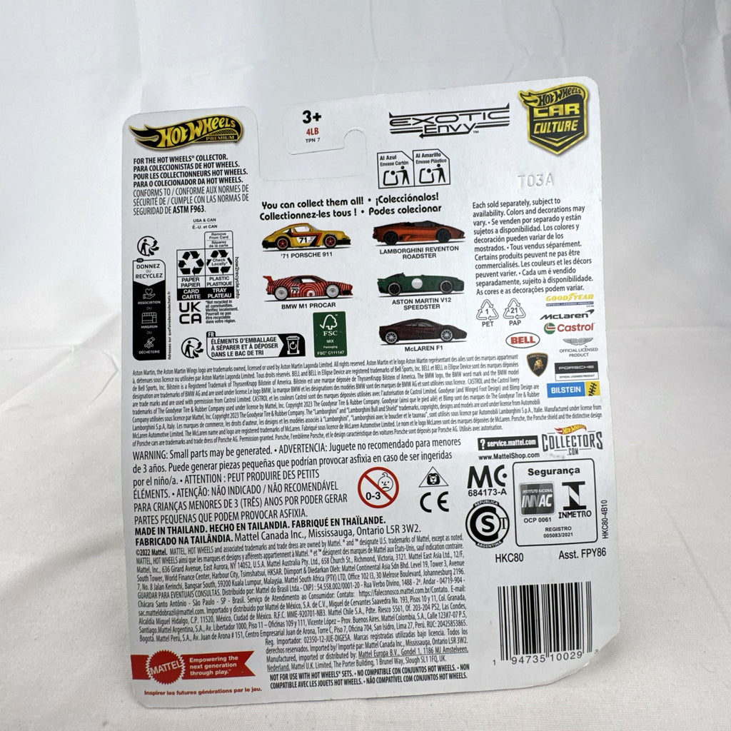 Hot Wheels Car Culture Exotic Envy 1971 Porsche 911 diecast car in yellow racing livery sealed on card