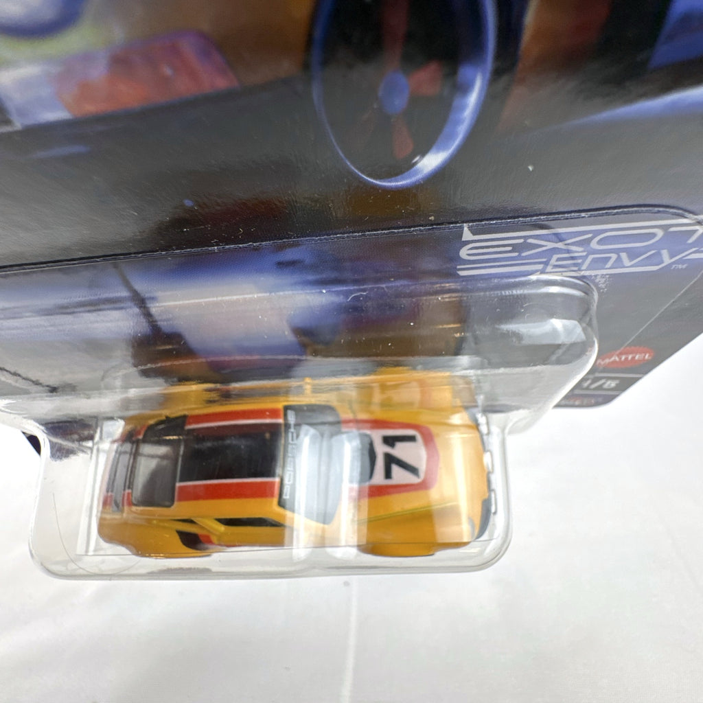 Hot Wheels Car Culture Exotic Envy 1971 Porsche 911 diecast car in yellow racing livery sealed on card
