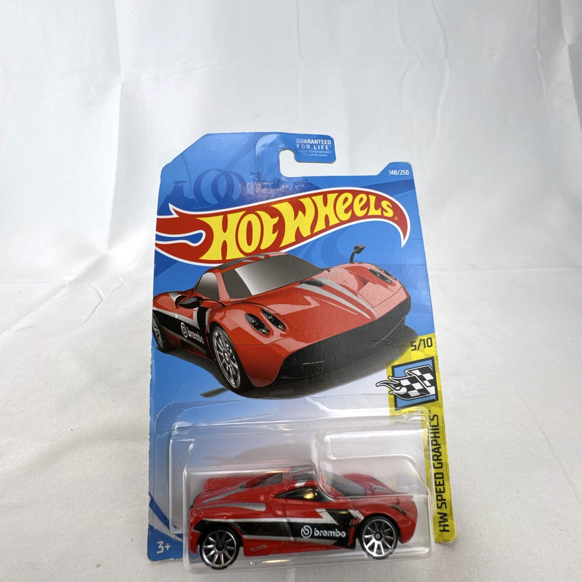 Sealed Hot Wheels Pagani Huayra in red with Brembo racing graphics in original blister pack