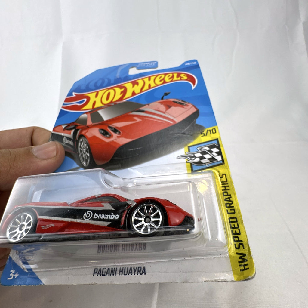 Sealed Hot Wheels Pagani Huayra in red with Brembo racing graphics in original blister pack