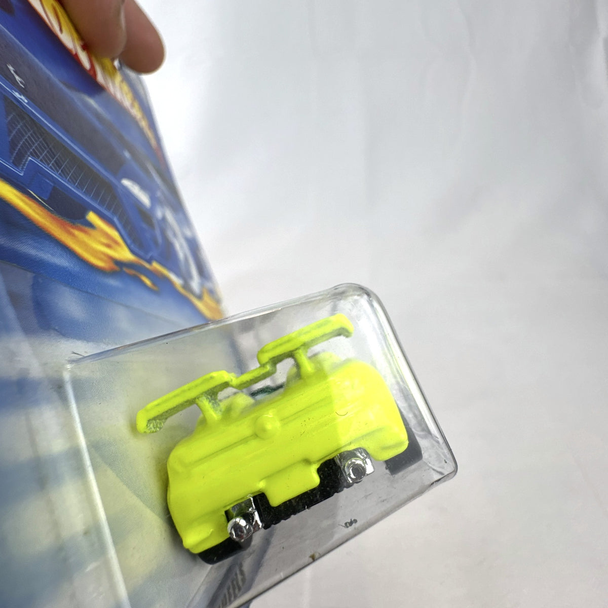 Hot Wheels 2002 First Editions Tantrum diecast tuner car in bright lime yellow on original unopened blister card.