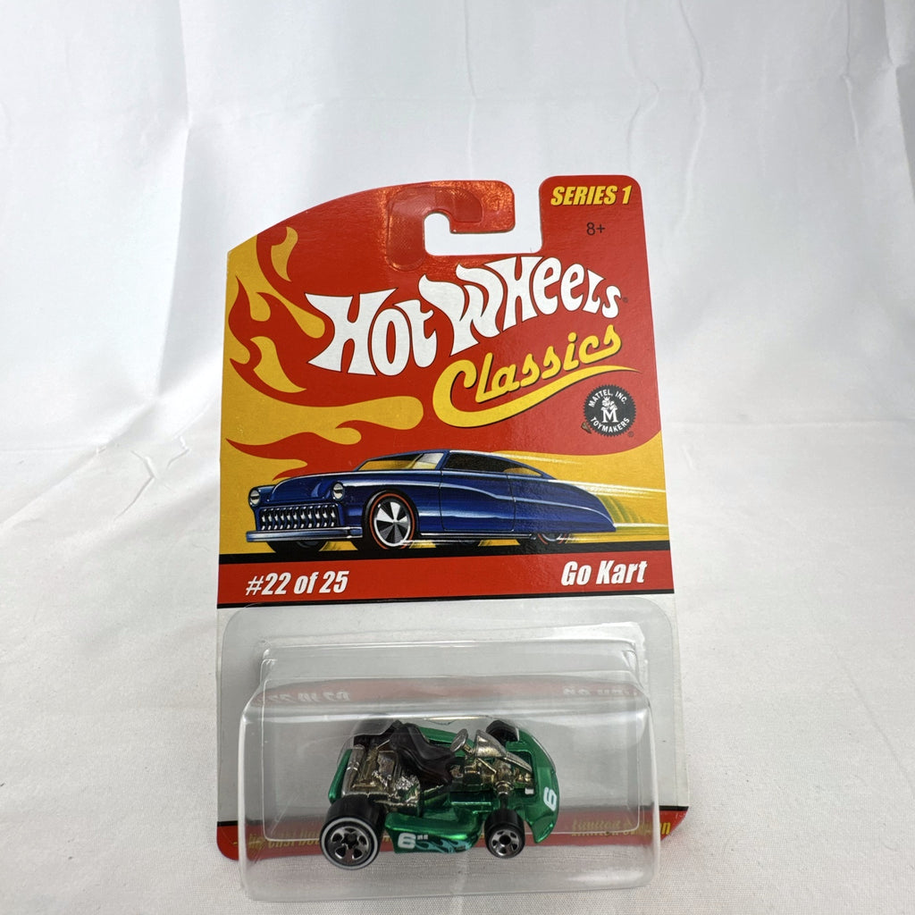 Hot Wheels Classics Series 1 Go Kart in Spectraflame Green sealed on original unpunched card packaging