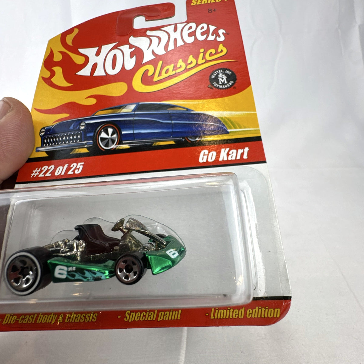 Hot Wheels Classics Series 1 Go Kart in Spectraflame Green sealed on original unpunched card packaging