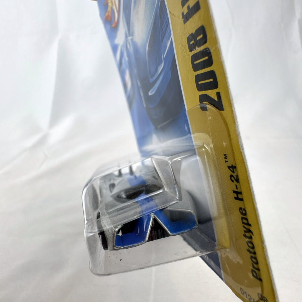 Sealed 2008 Hot Wheels First Editions Prototype H-24 diecast car in silver with blue racing stripes 1:64 scale