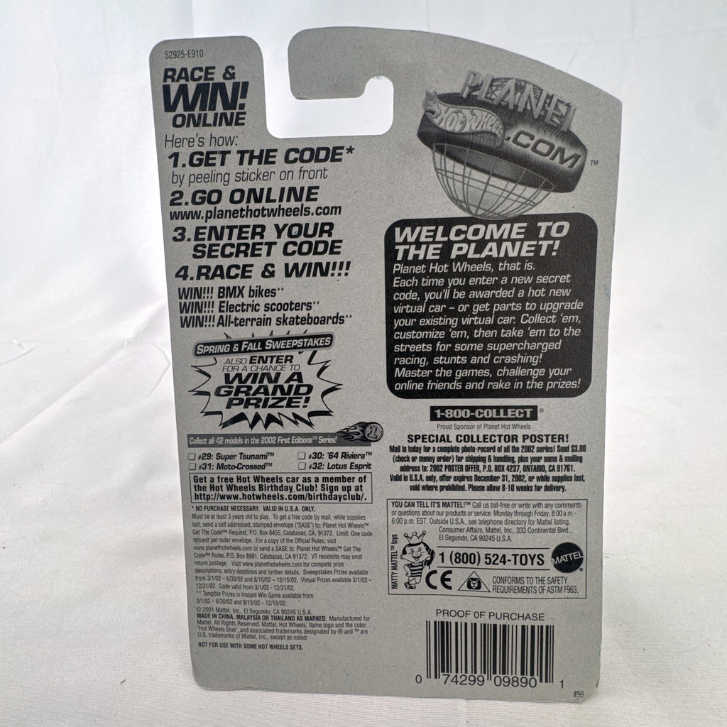 Sealed Hot Wheels 2002 First Editions Super Tsunami 1:64 diecast car in metallic gold on original card