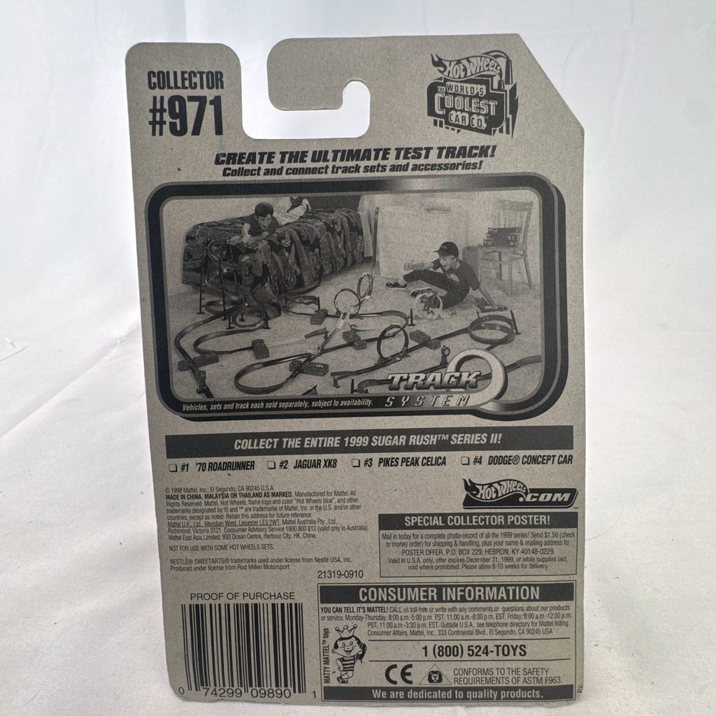 Hot Wheels 1:64 scale Toyota Pikes Peak Celica in white with SweeTARTS graphics in original packaging
