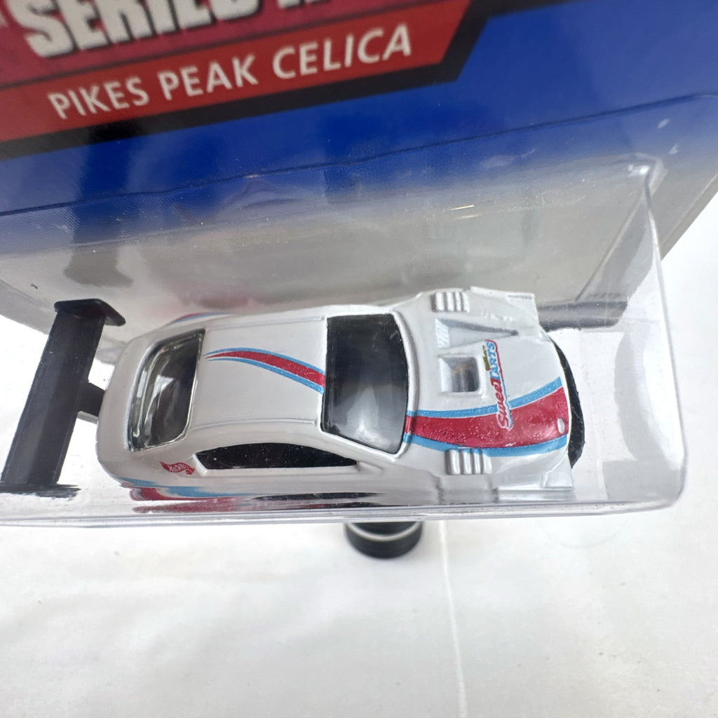 Hot Wheels 1:64 scale Toyota Pikes Peak Celica in white with SweeTARTS graphics in original packaging