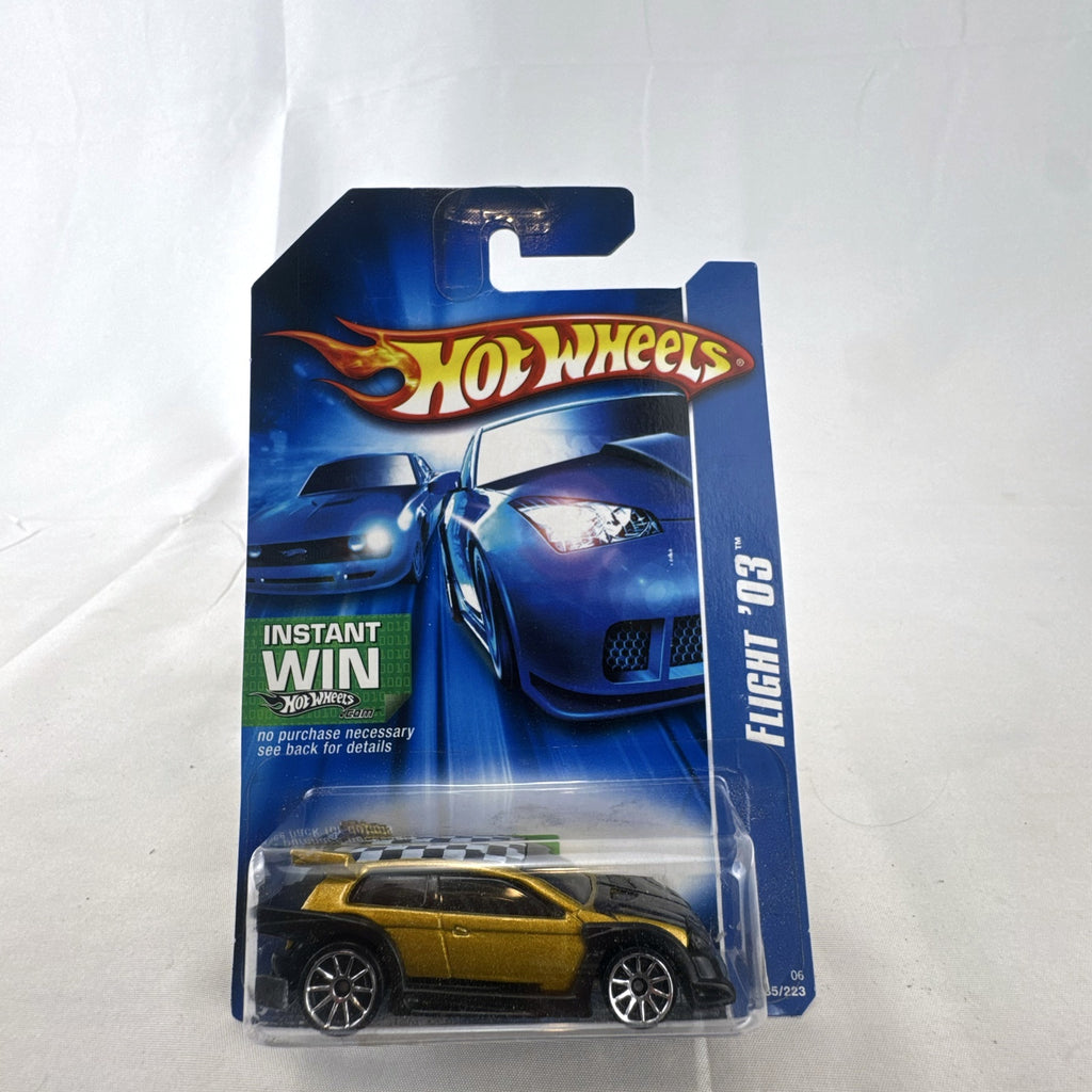 Hot Wheels 2007 All Stars Flight '03 diecast car in metallic gold, packaged on original card