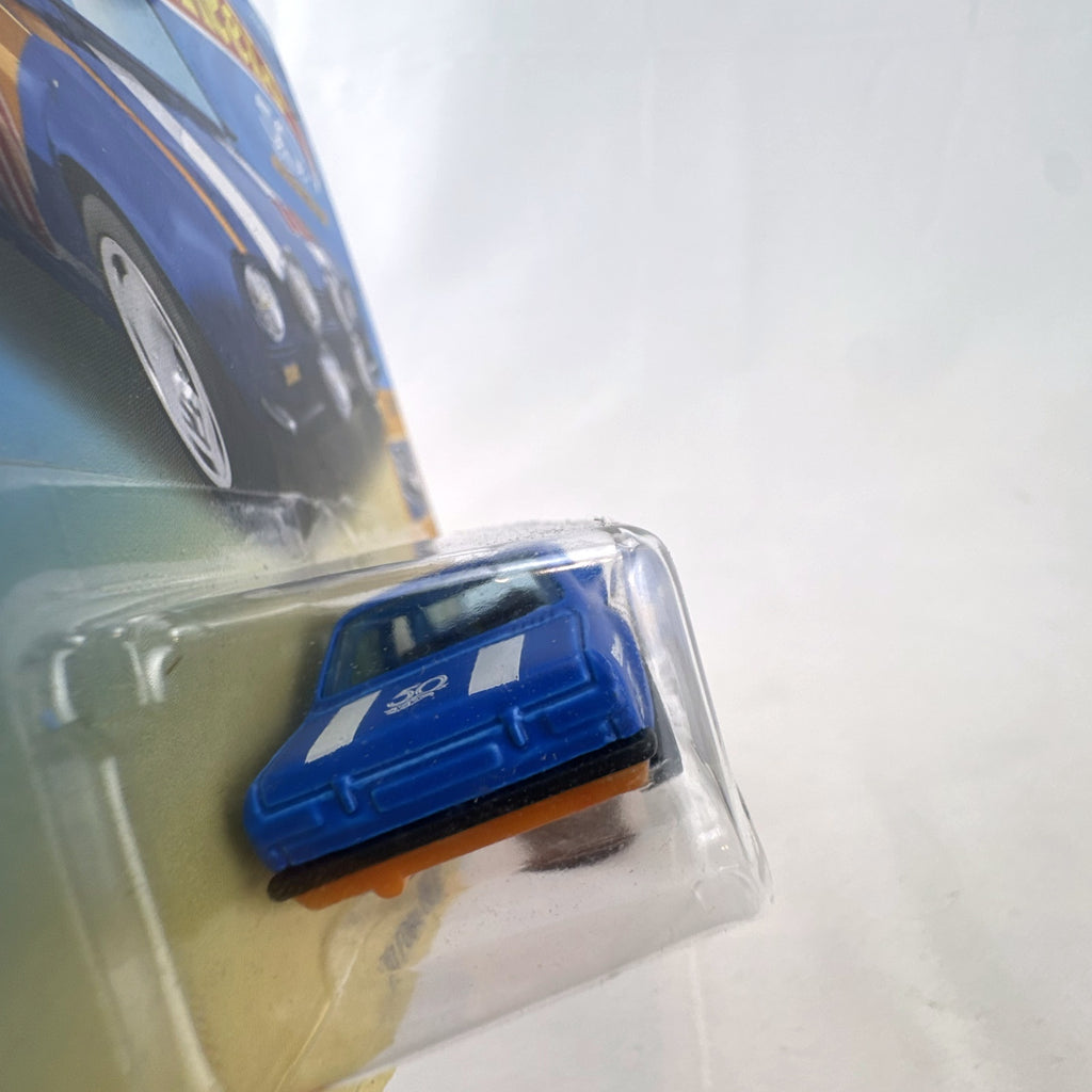 Hot Wheels 1970 Ford Escort RS1600 diecast rally car in blue 50th Race Team packaging