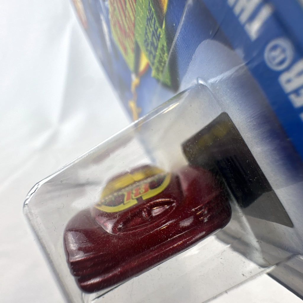 Sealed 2002 Hot Wheels Chrysler Thunderbolt Concept diecast car in dark red with #18 racing graphics on blister card