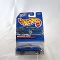Hot Wheels 1:64 scale 1989 Mercedes-Benz 500SL convertible diecast car in metallic blue on original 2000 card.