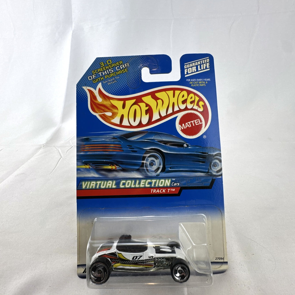 Hot Wheels Track T 1:64 scale diecast hot rod car in white sealed on 2000 Virtual Collection card