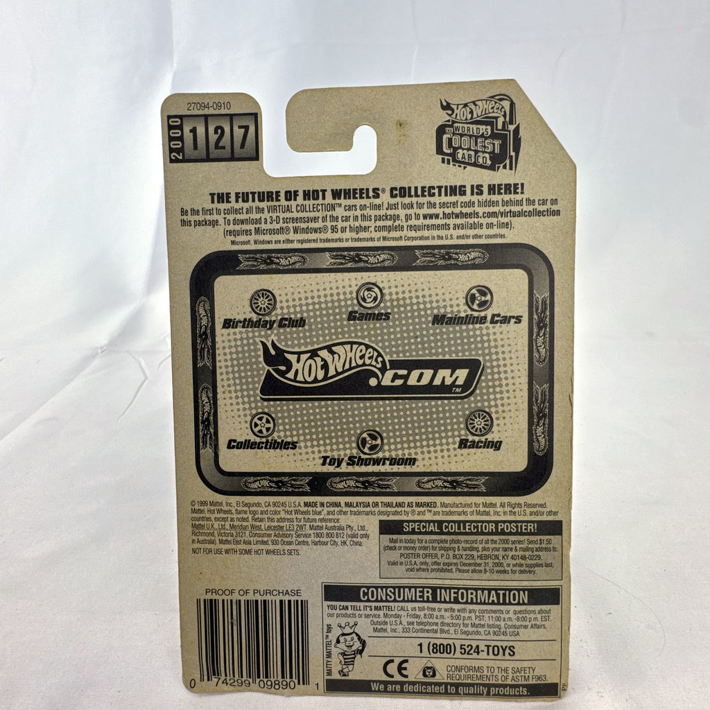 Hot Wheels Track T 1:64 scale diecast hot rod car in white sealed on 2000 Virtual Collection card