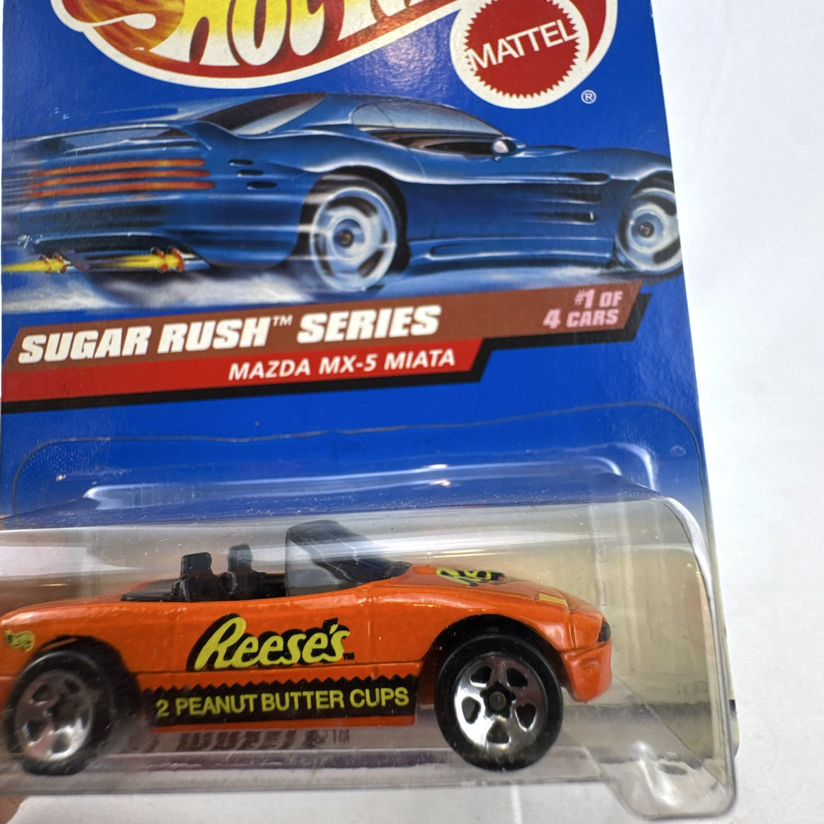 Hot Wheels 1998 Mazda MX-5 Miata Sugar Rush Reese's diecast car sealed on card
