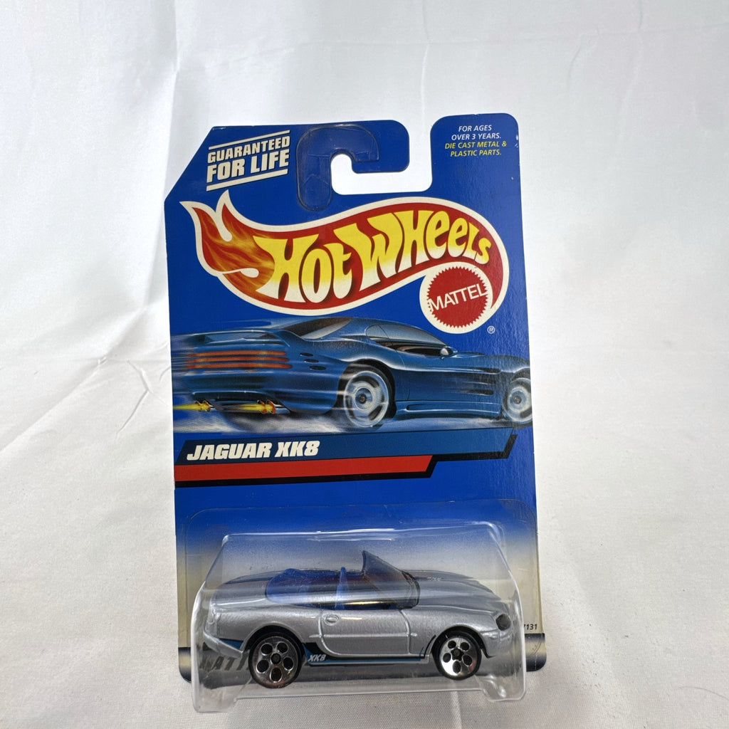 Hot Wheels 1:64 scale diecast Jaguar XK8 Convertible in metallic silver on original blister card