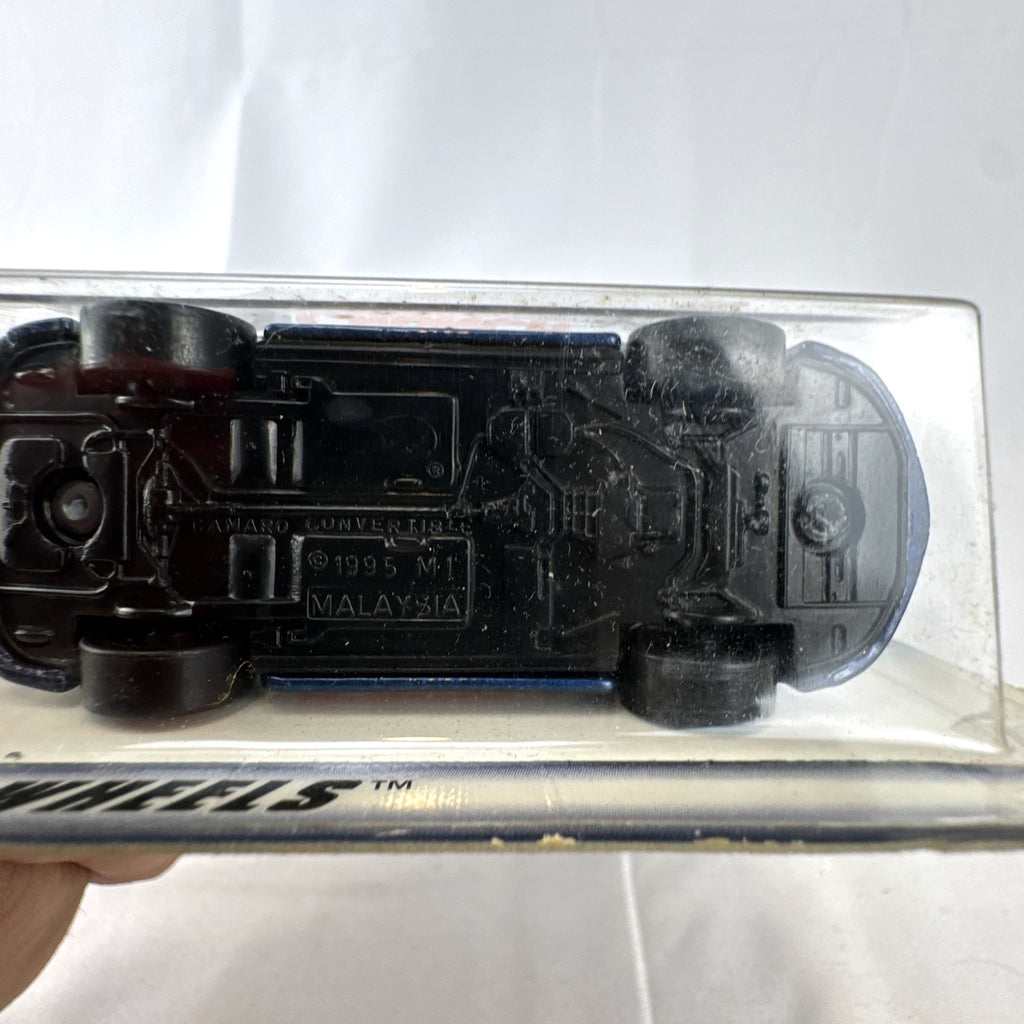 Hot Wheels 1995 Chevrolet Camaro Convertible in dark metallic blue with Nestle Crunch graphics on original card