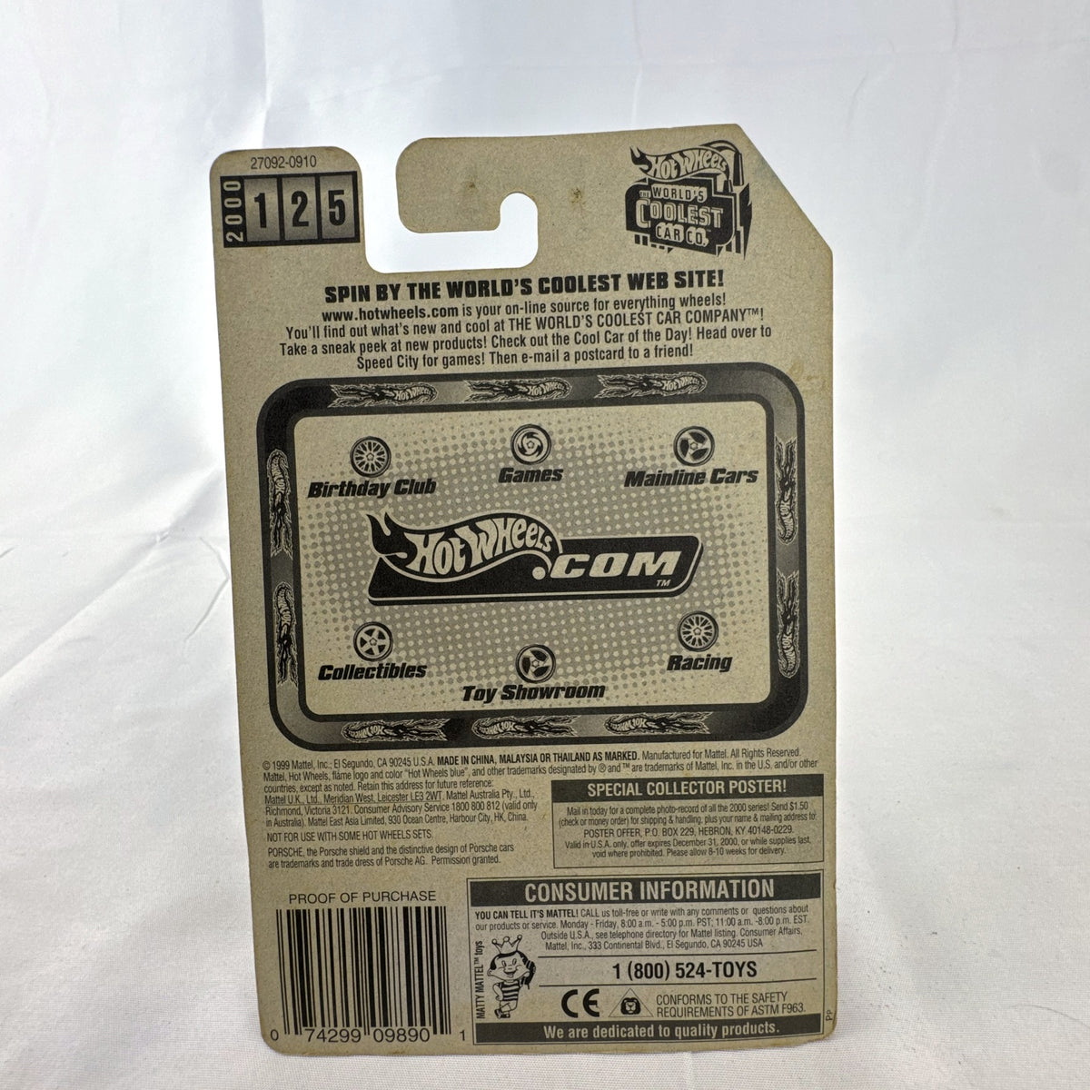 Sealed Hot Wheels 2000 Mainline Porsche 930 Turbo 1:64 diecast car in white on original blister card
