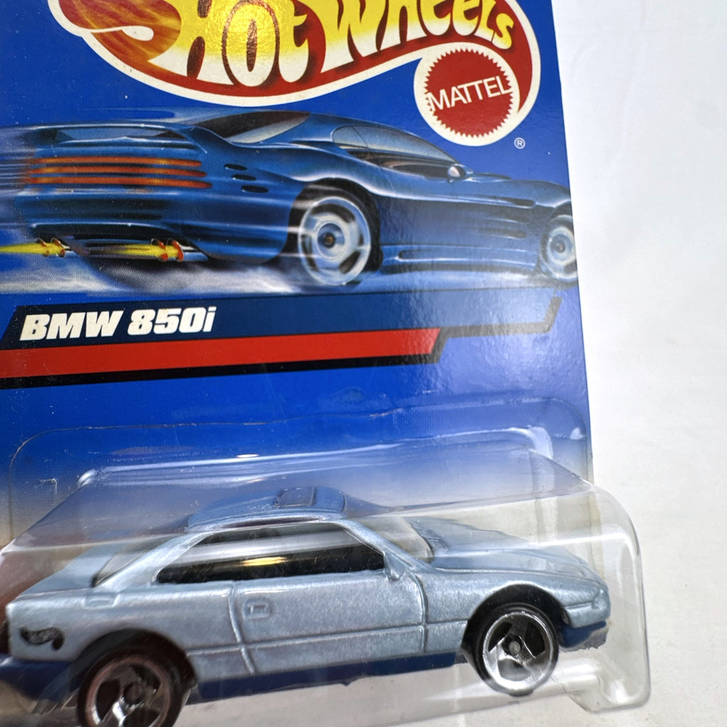 Hot Wheels BMW 850i diecast coupe in metallic light blue sealed on original blister card