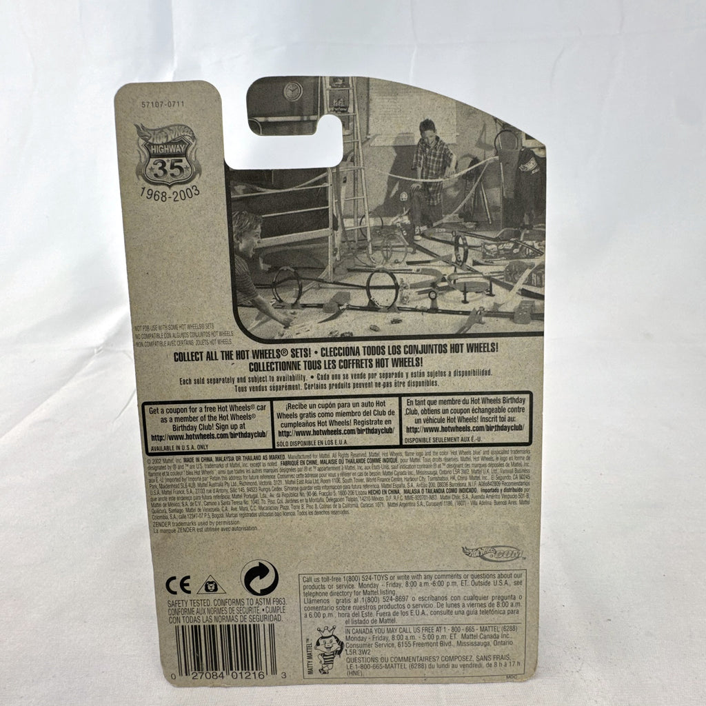 Hot Wheels 2003 35th Anniversary Zender Fact 4 concept car in metallic purple, sealed on original card.