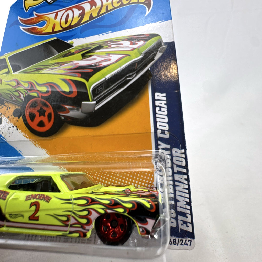 Hot Wheels 1969 Mercury Cougar Eliminator Cranston Fire diecast car in yellow blister packaging