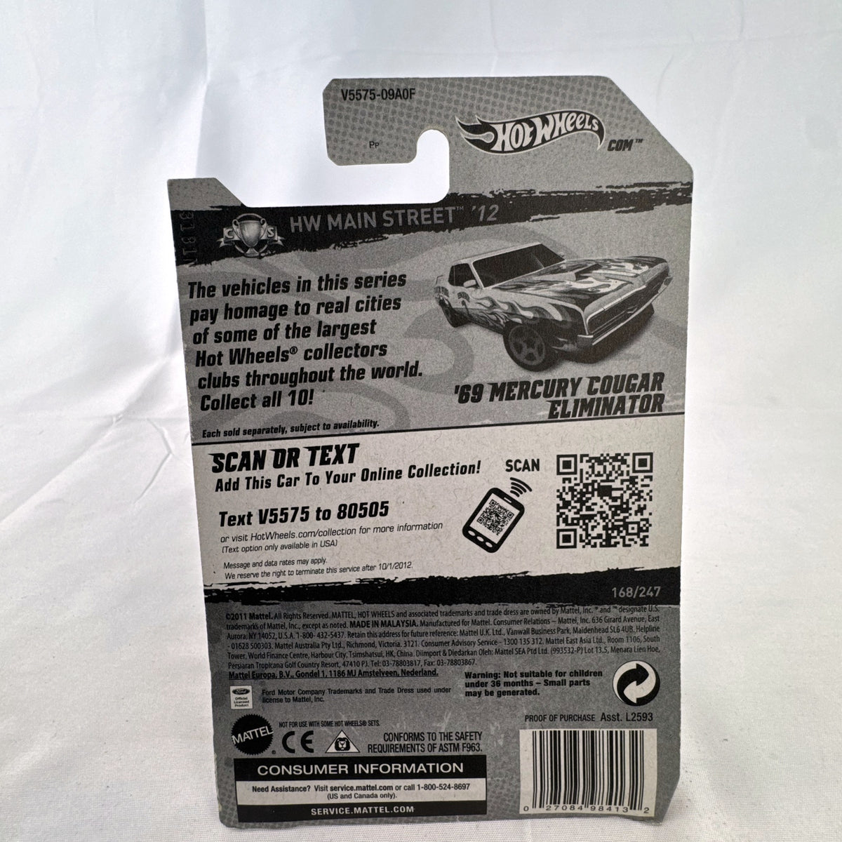 Hot Wheels 1969 Mercury Cougar Eliminator Cranston Fire diecast car in yellow blister packaging