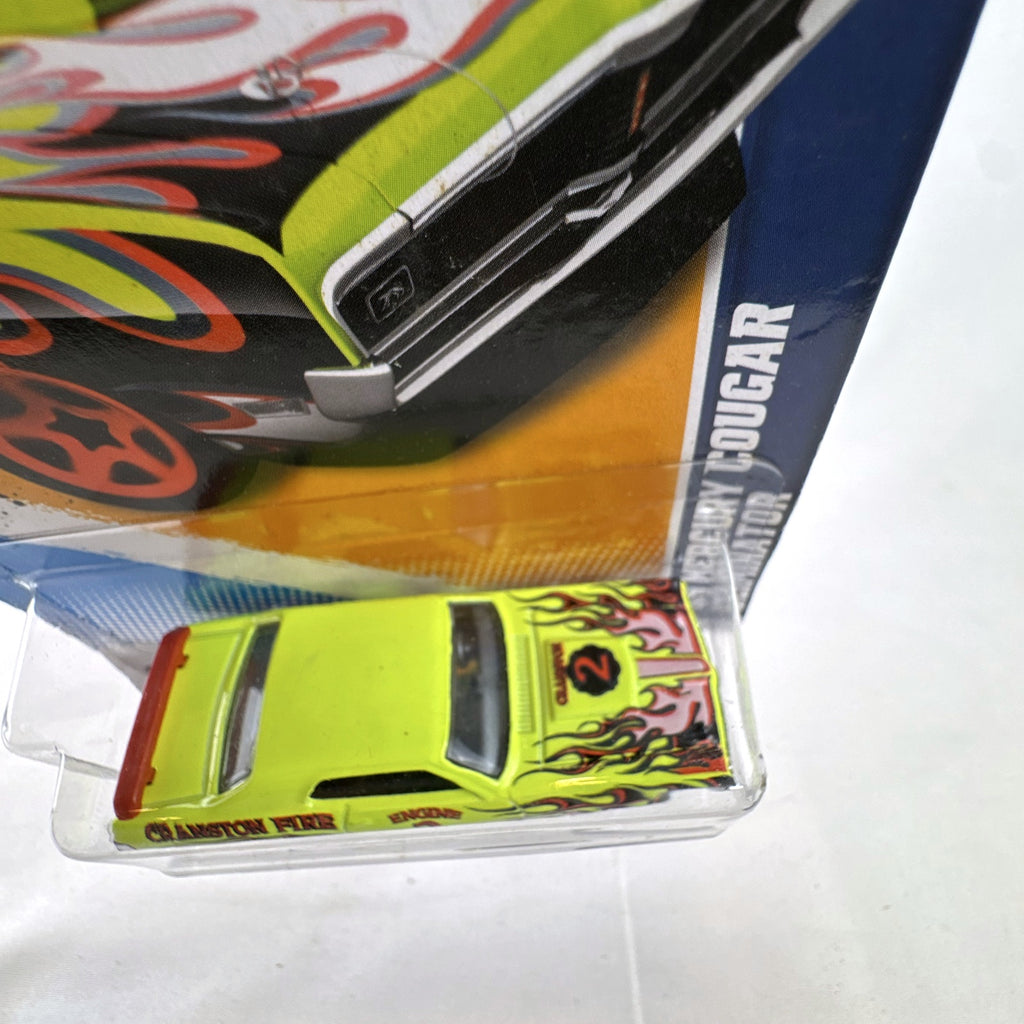 Hot Wheels 1969 Mercury Cougar Eliminator Cranston Fire diecast car in yellow blister packaging