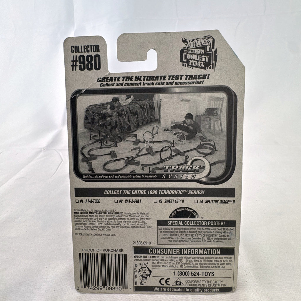 Hot Wheels 1:64 scale Splittin' Image II diecast car in metallic gold sealed on original Terrorific Series blister card