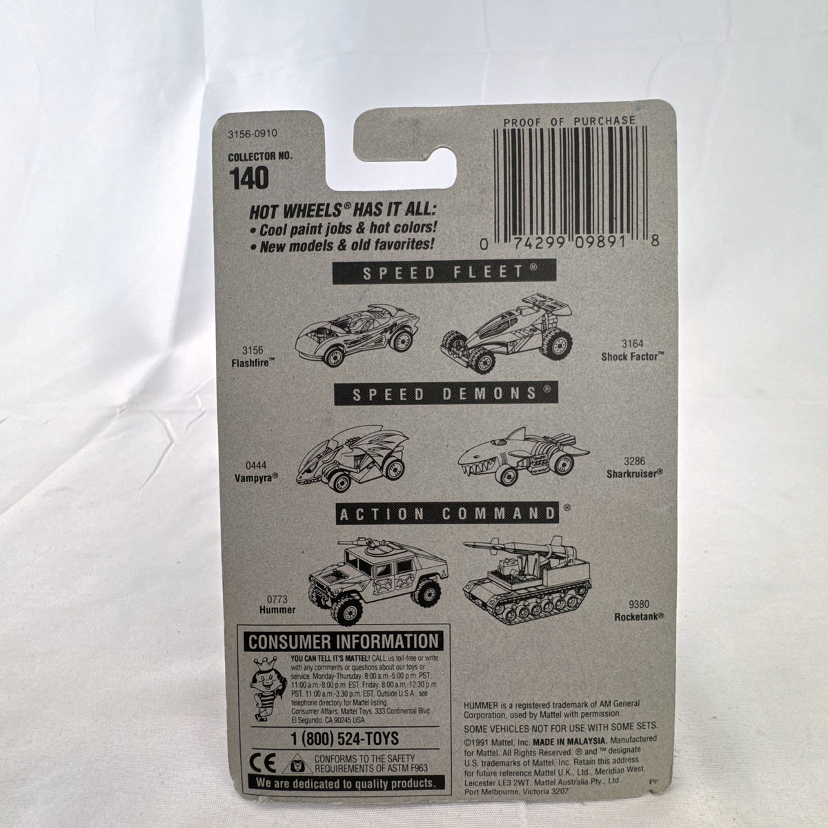 Hot Wheels 1991 Speed Fleet Flashfire diecast car sealed on vintage blue collector card
