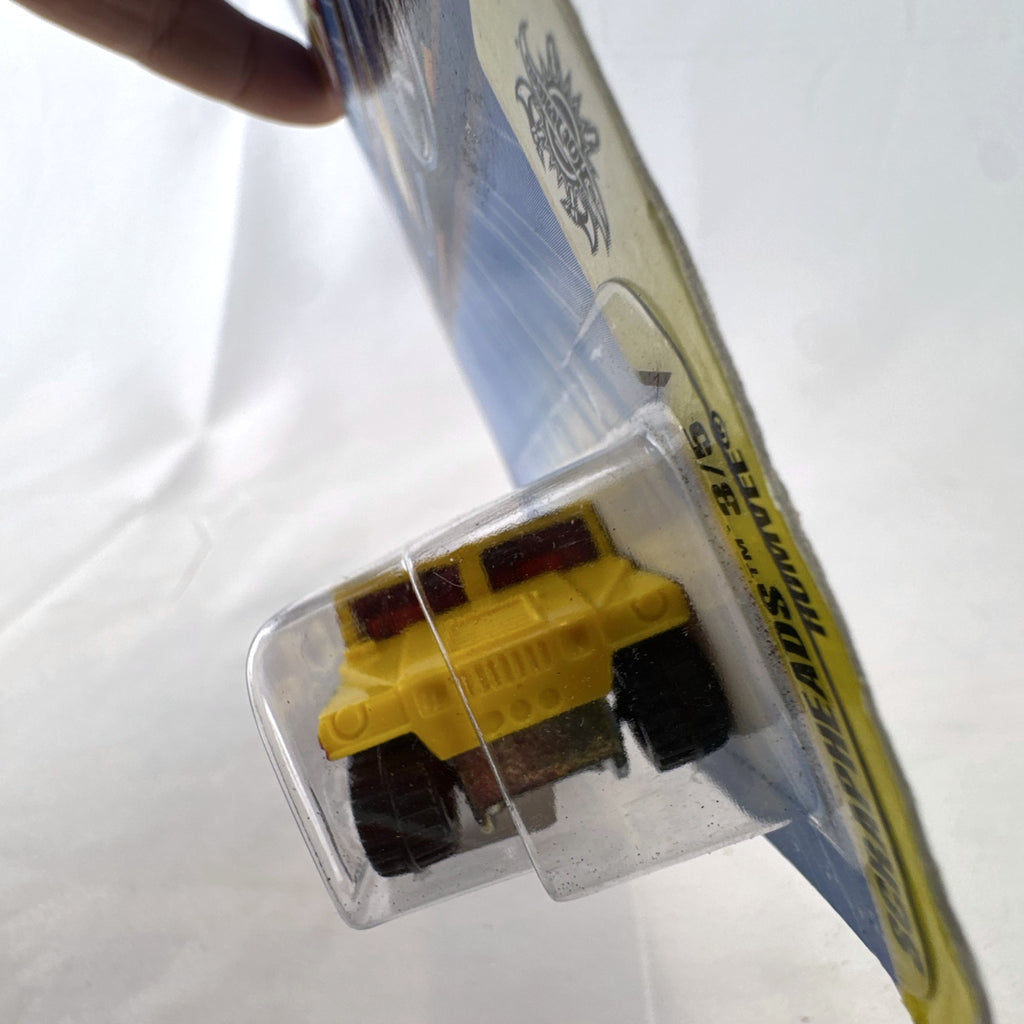 2004 Hot Wheels Scrapheads AM General Humvee 1:64 scale diecast car sealed on card in yellow with leopard print tampos