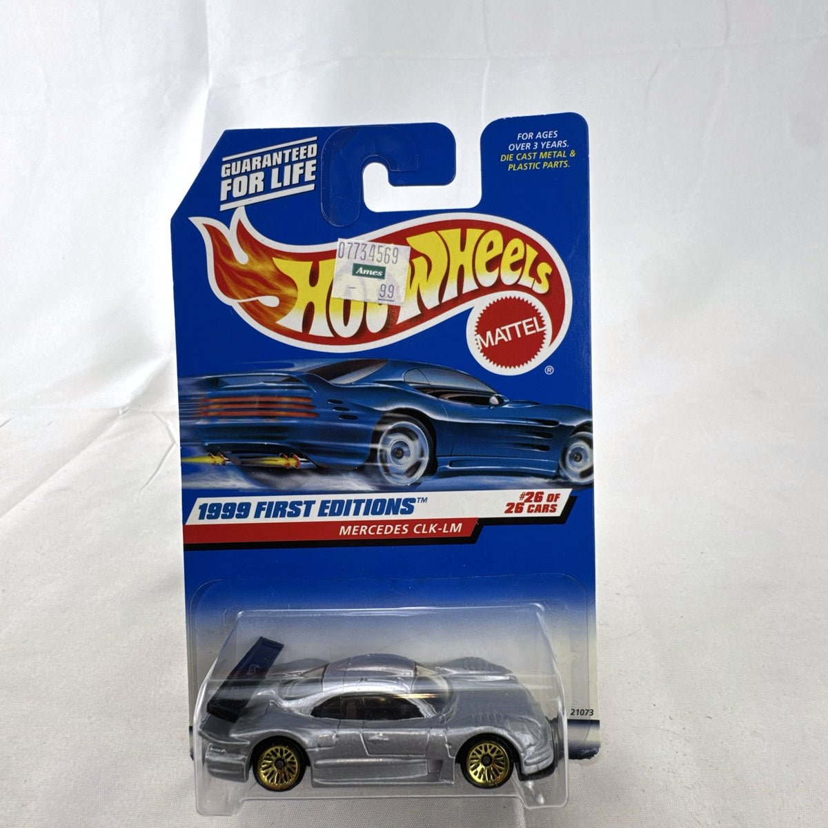 Hot Wheels 1999 First Editions Mercedes-Benz CLK-LM 1:64 diecast race car in silver, sealed on original blister card