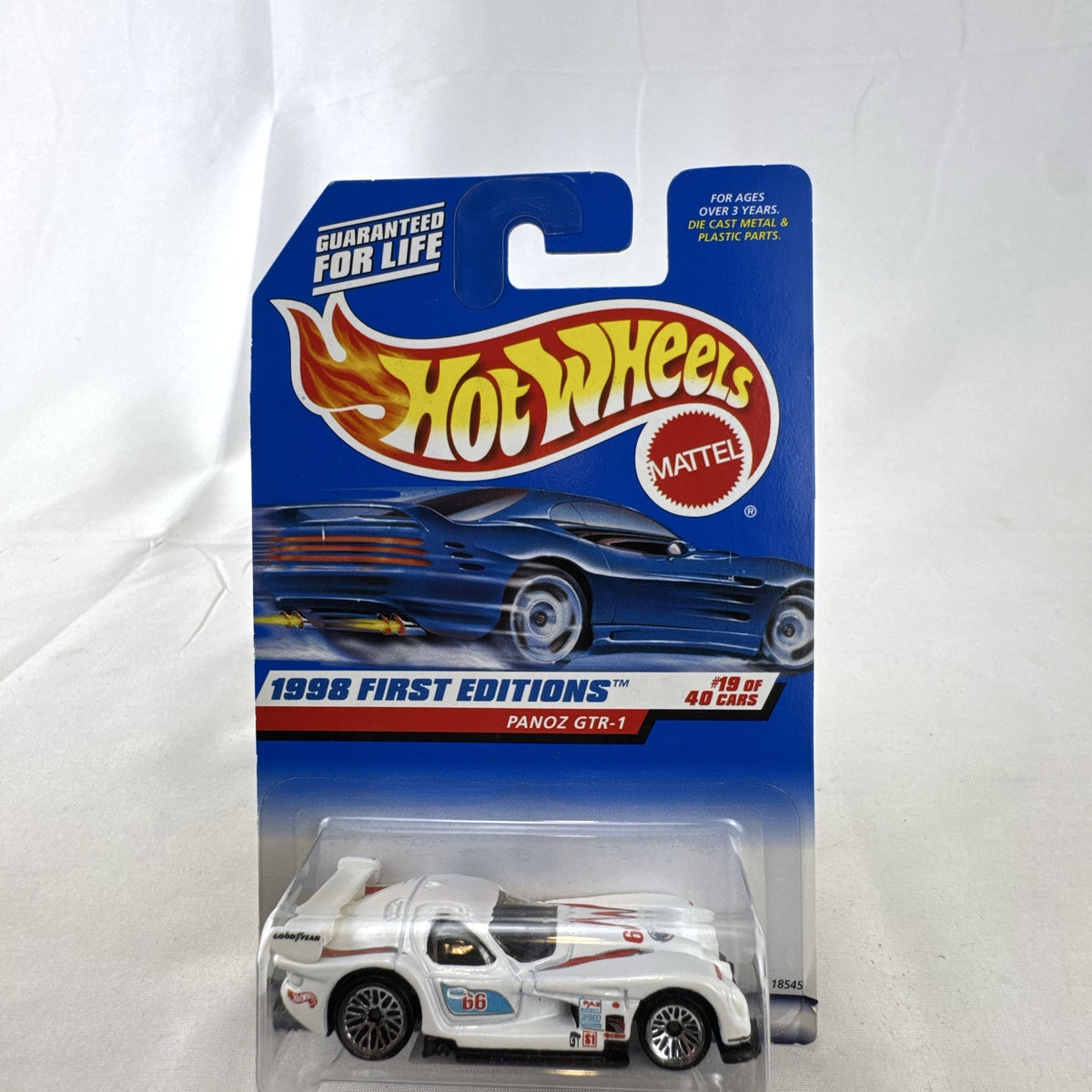 Hot Wheels 1998 First Editions Panoz GTR-1 1:64 scale diecast car in white packaging