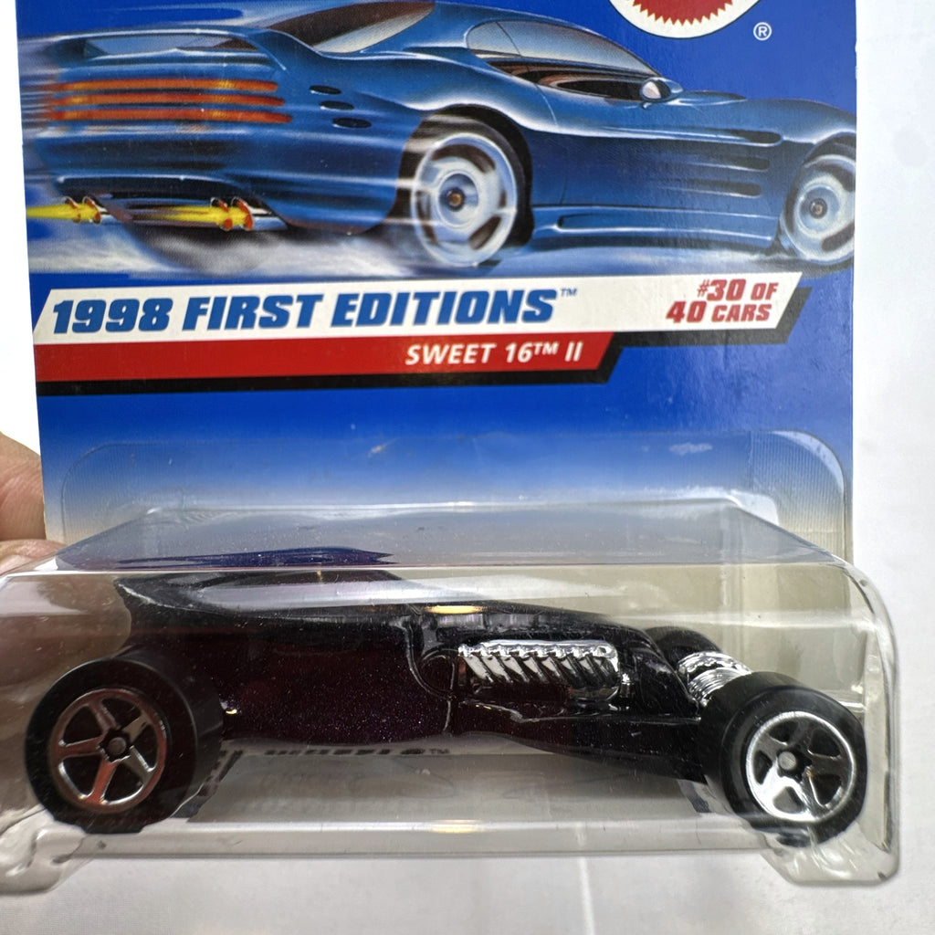 Hot Wheels 1998 First Editions Sweet 16 II diecast car in dark purple on blister card