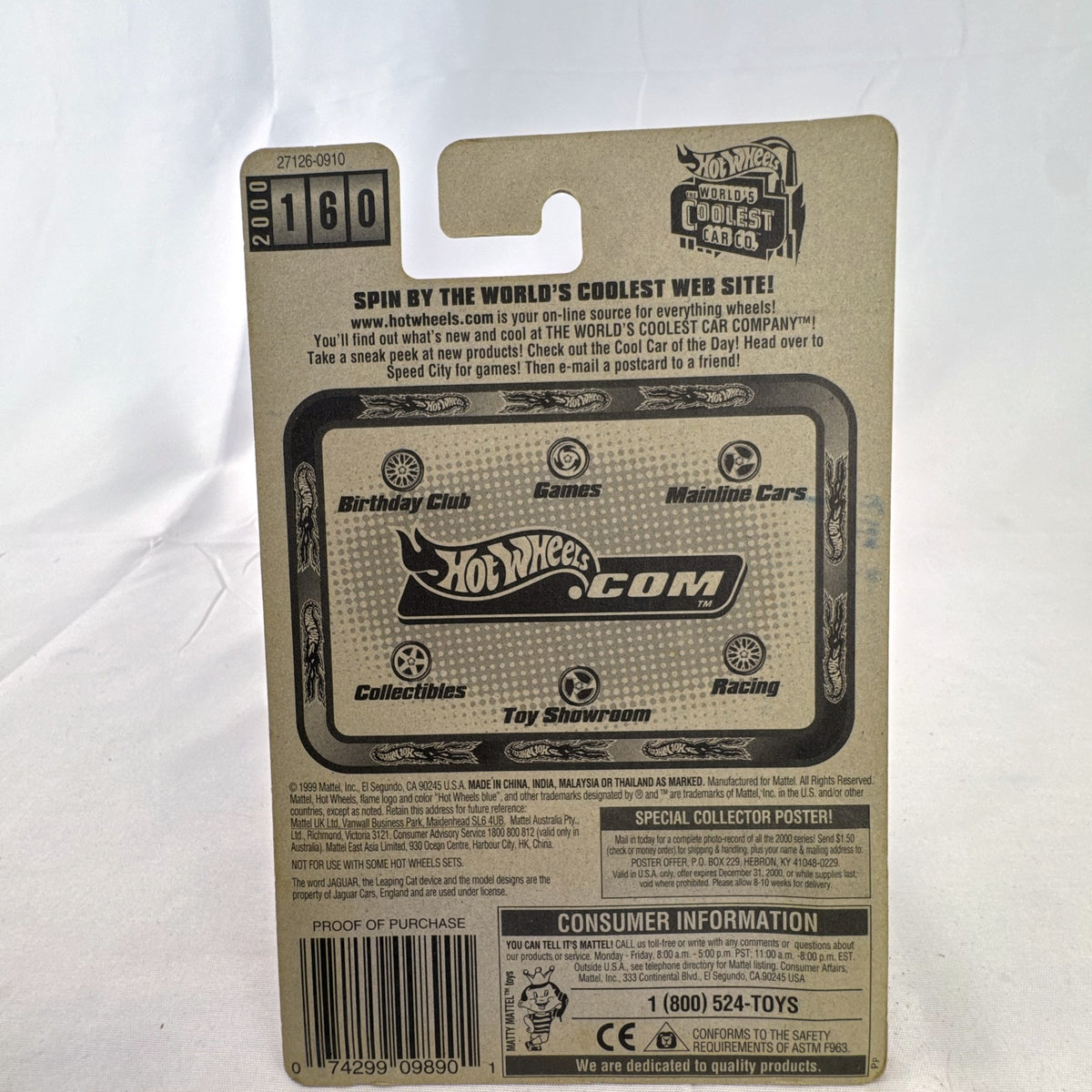 Hot Wheels 2000 Mainline 1:64 scale red Jaguar XJ220 diecast car in original blister packaging