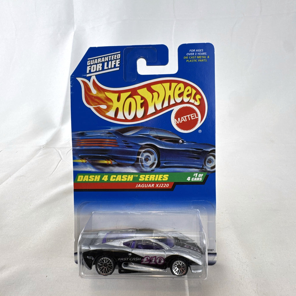 Sealed 1998 Hot Wheels Dash 4 Cash Jaguar XJ220 1:64 scale diecast car in metallic silver
