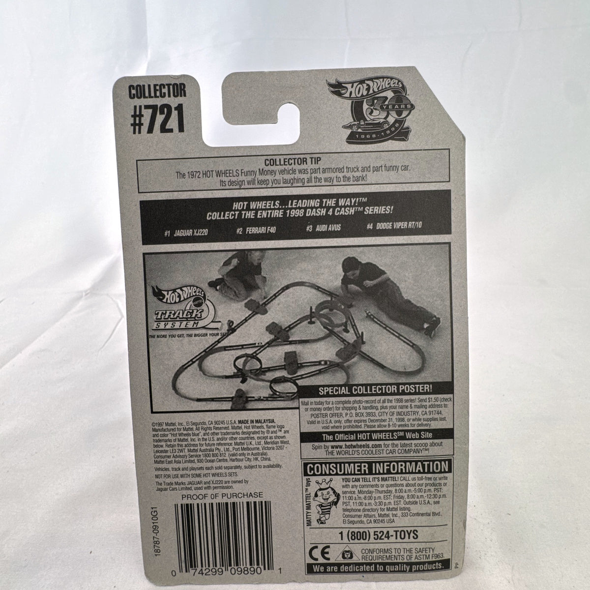 Sealed 1998 Hot Wheels Dash 4 Cash Jaguar XJ220 1:64 scale diecast car in metallic silver
