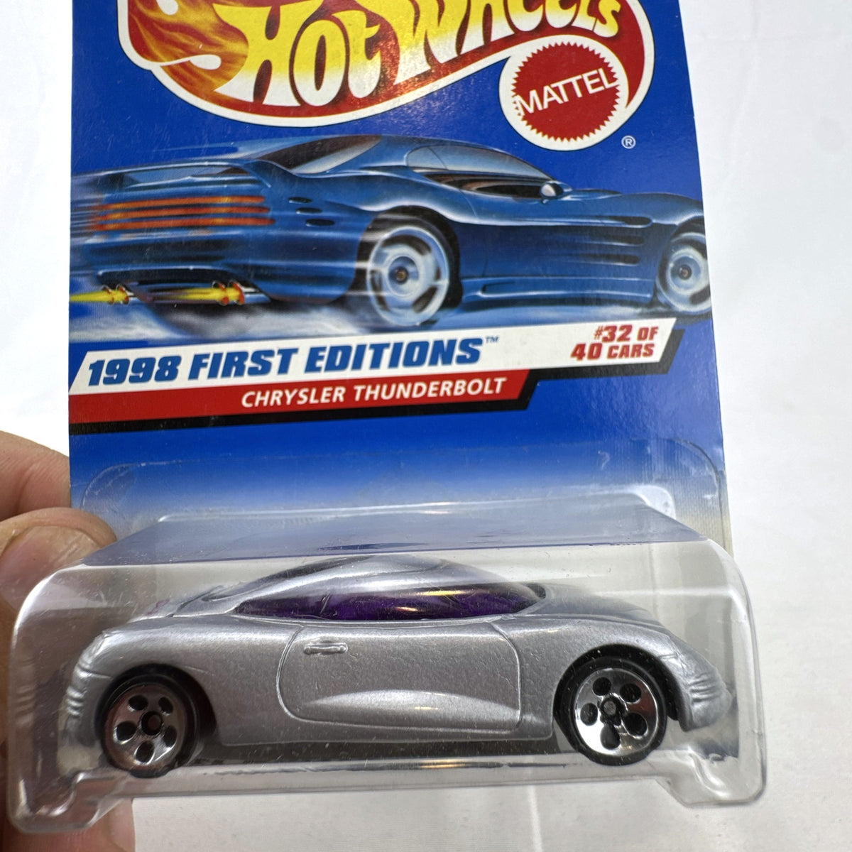Sealed 1998 Hot Wheels First Editions Chrysler Thunderbolt 1:64 diecast car in silver metallic