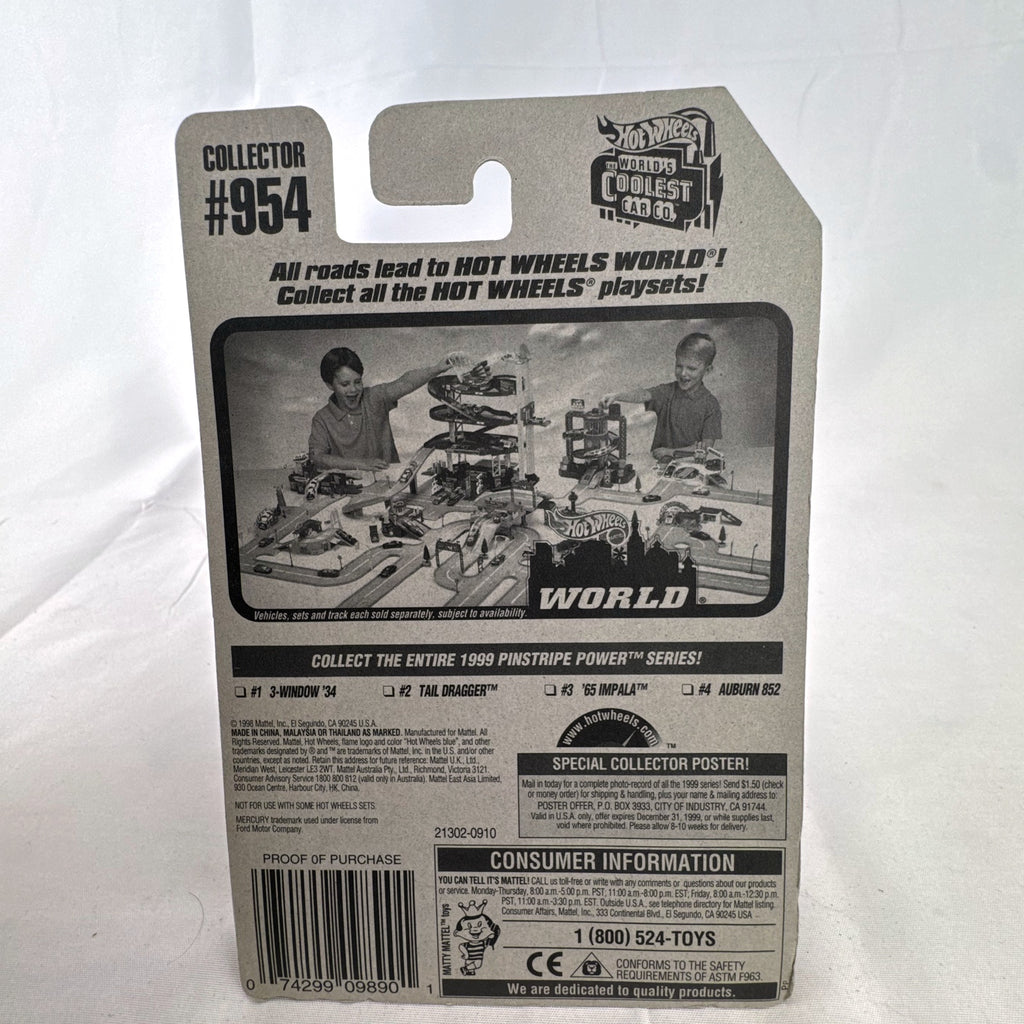 Hot Wheels Tail Dragger 1:64 scale diecast car in gloss black on original Pinstripe Power blister card