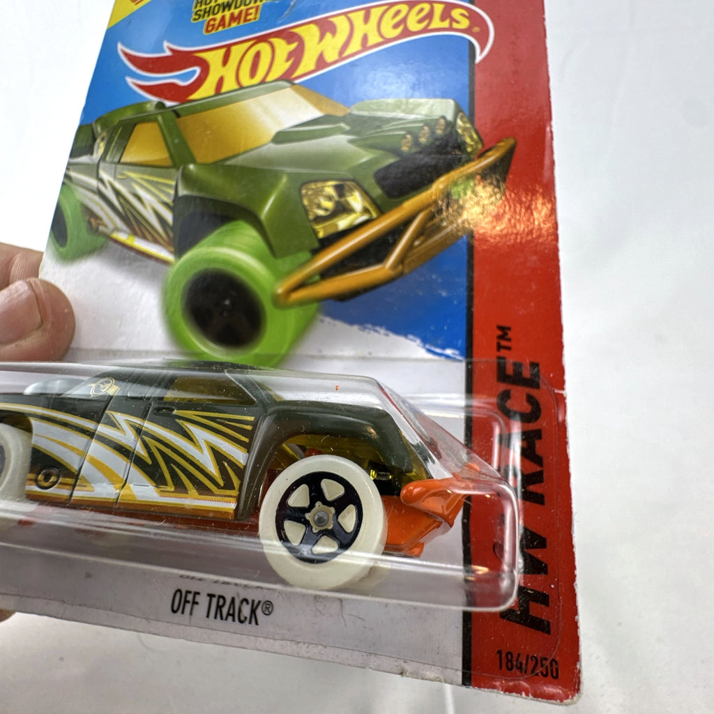 Hot Wheels 2014 Off Track Treasure Hunt 1:64 diecast truck sealed in original card packaging.