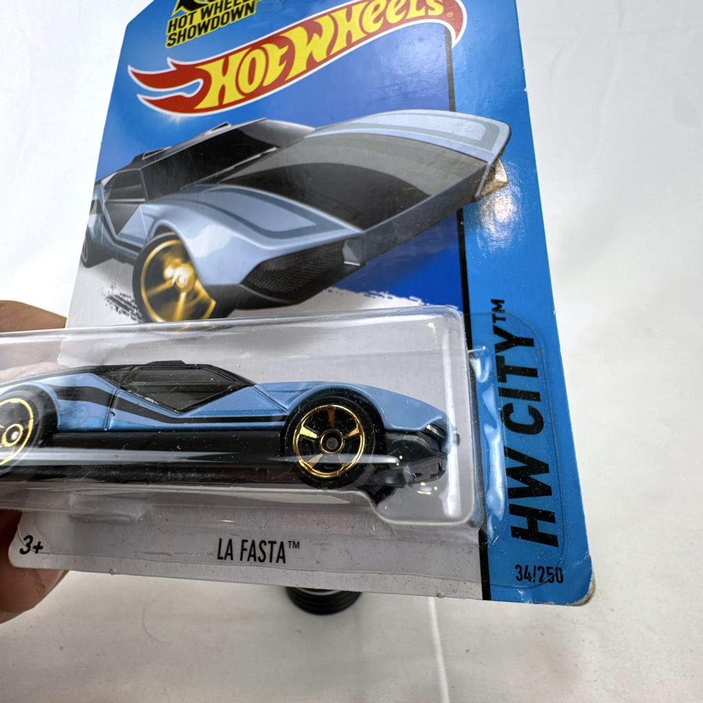 Hot Wheels La Fasta 1:64 scale light blue diecast car factory sealed on blister card