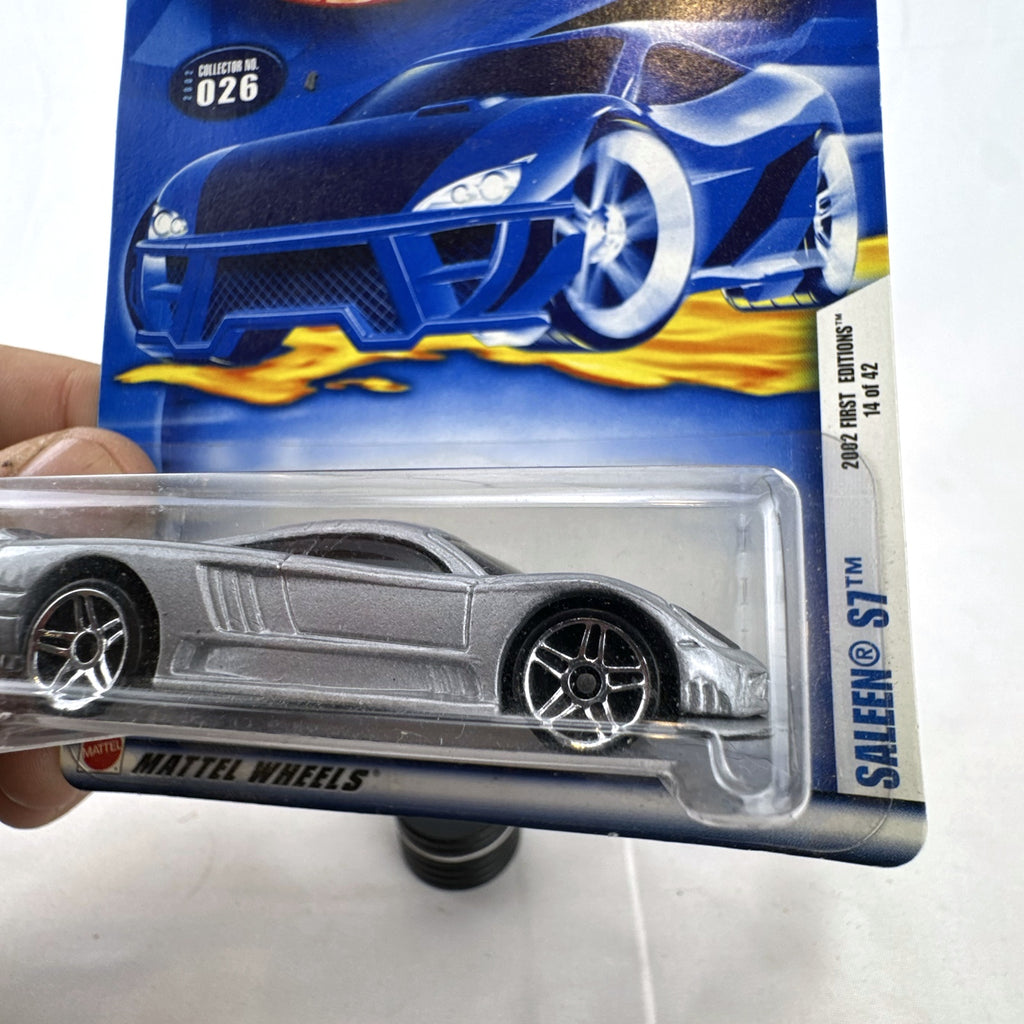 Hot Wheels 2002 First Editions Saleen S7 1:64 scale silver diecast car sealed on original packaging card