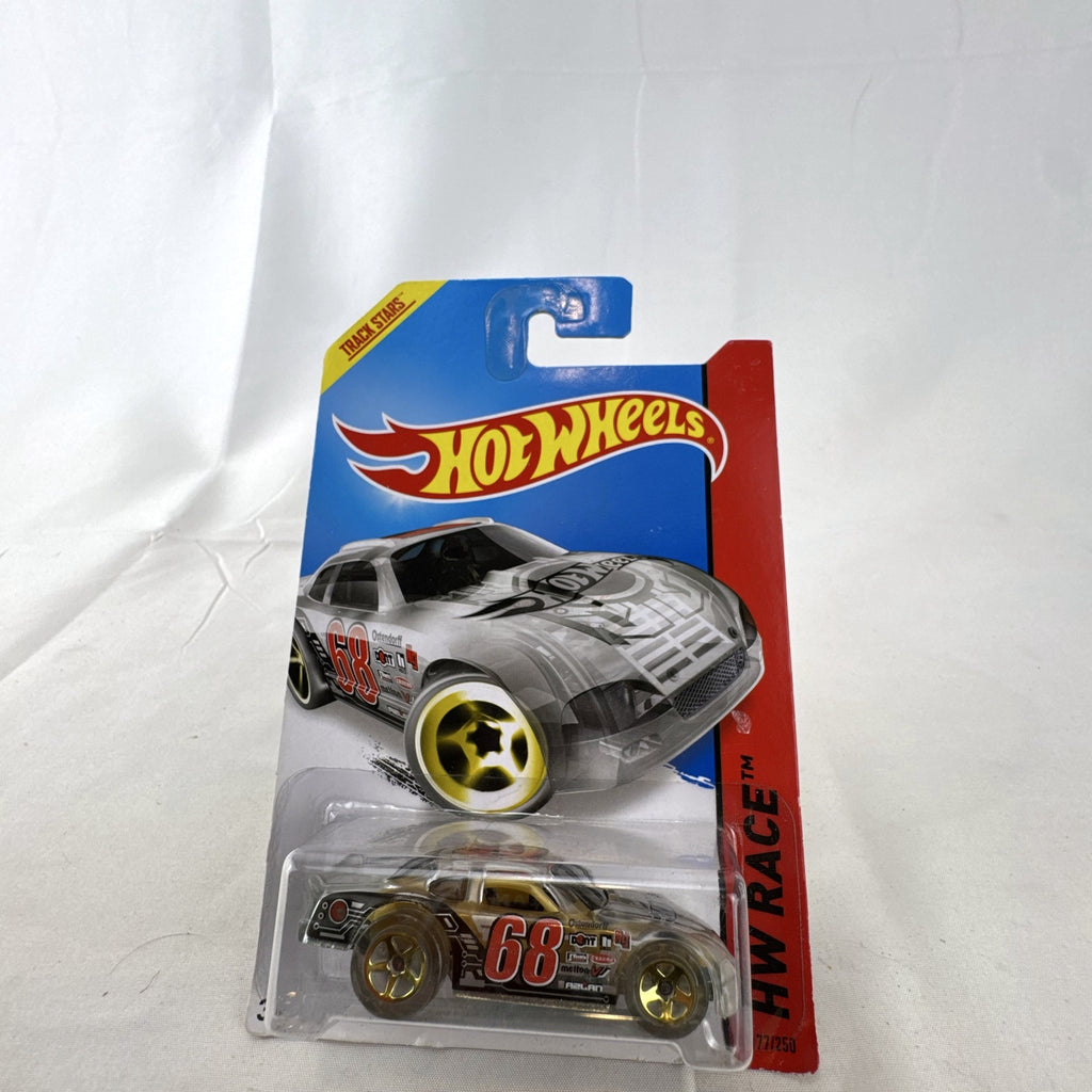Hot Wheels Stockar 1:64 scale diecast car with clear body and gold chrome wheels in original unopened packaging