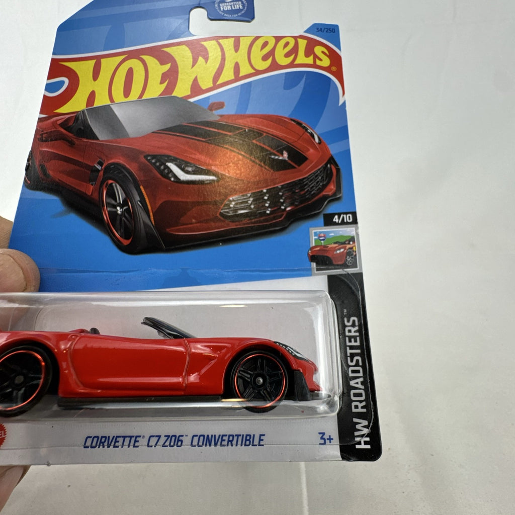 Hot Wheels 1:64 scale red Chevy Corvette C7 Z06 Convertible diecast car in original sealed package
