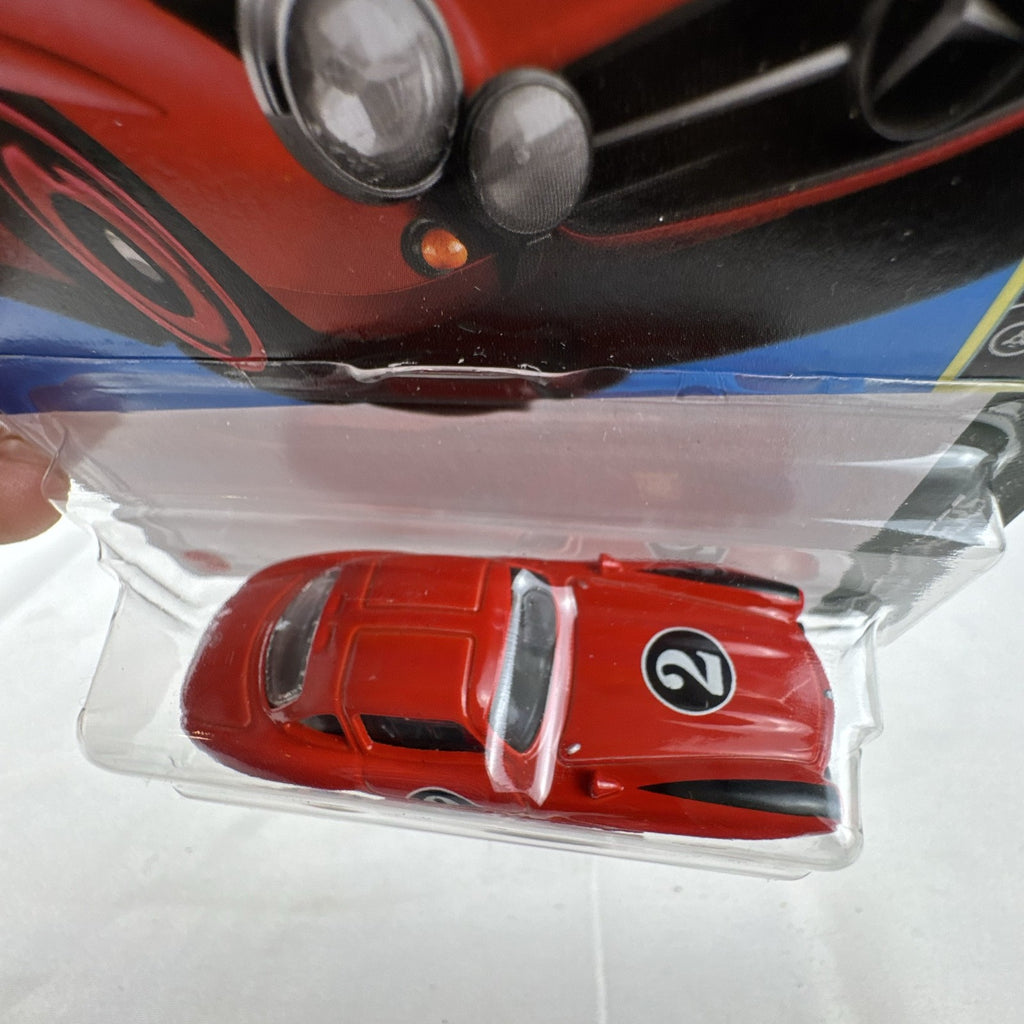 Hot Wheels 1:64 scale red Mercedes-Benz 300 SL Retro Racers diecast model car on blister card