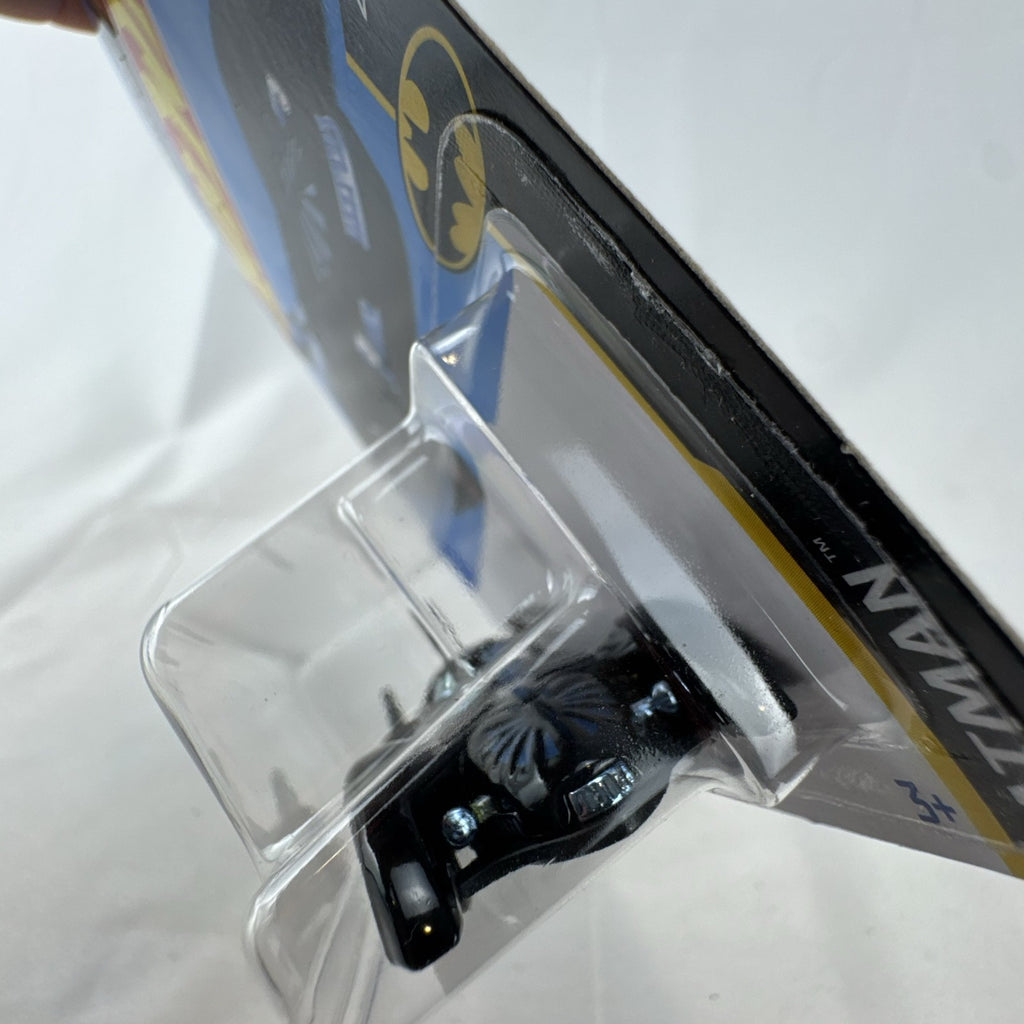 Hot Wheels 1:64 scale Batman Forever Batmobile diecast car in satin black, factory sealed on original card package.