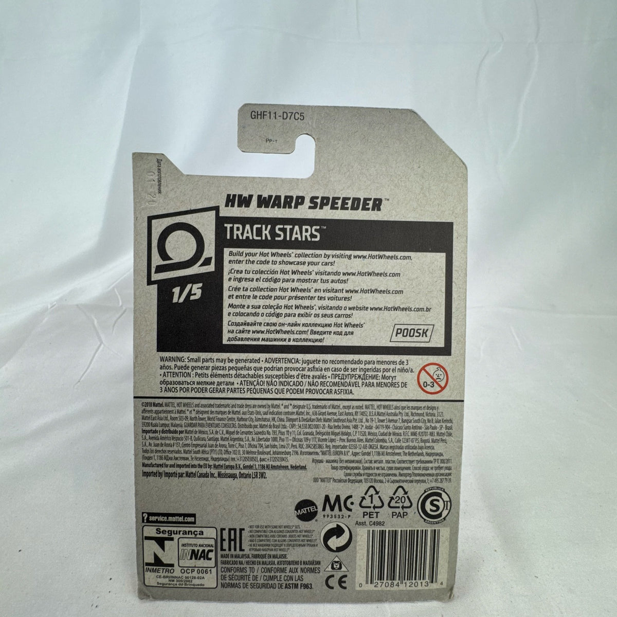 Hot Wheels 1:64 scale HW Warp Speeder diecast car in unopened original blister packaging.