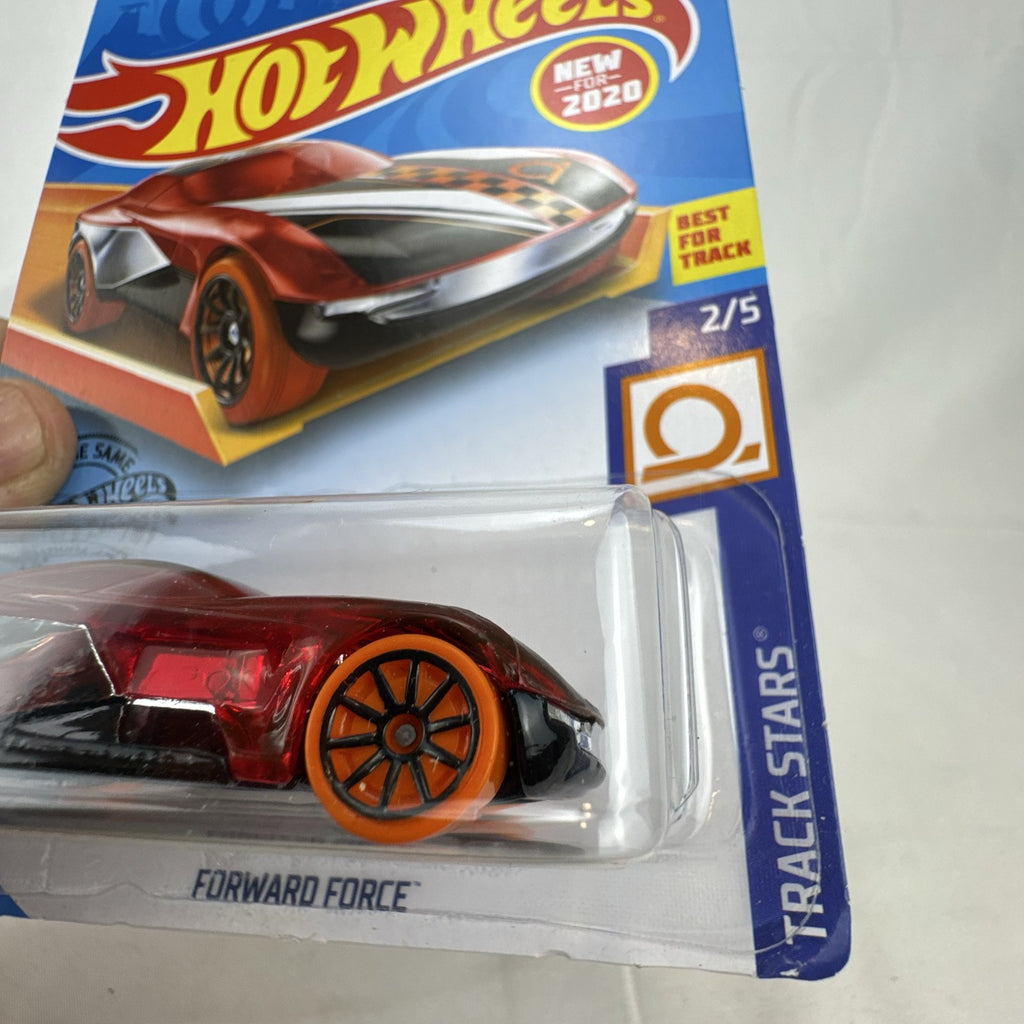 Sealed 2020 Hot Wheels 1:64 scale Forward Force diecast car in translucent red on original blister card