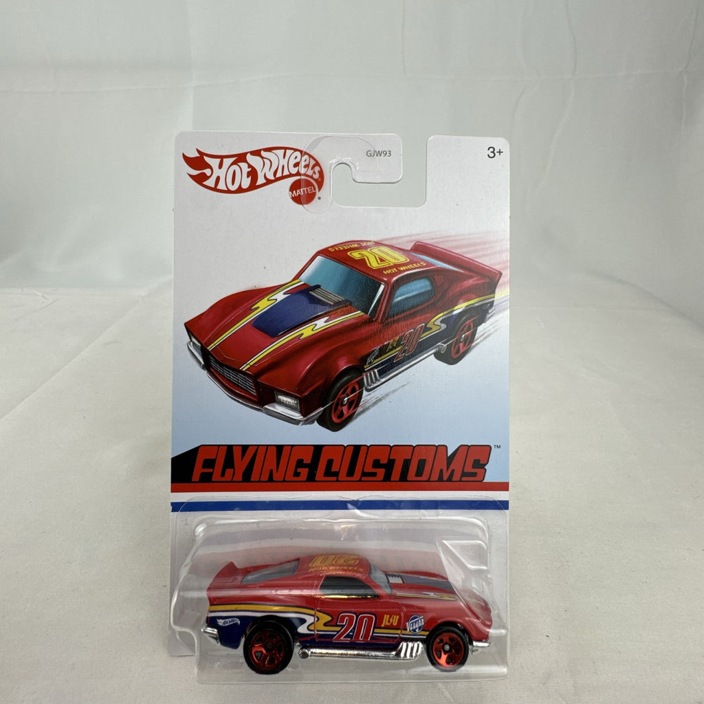 Hot Wheels Flying Customs Blvd. Bruiser 1:64 red diecast muscle car in sealed card packaging