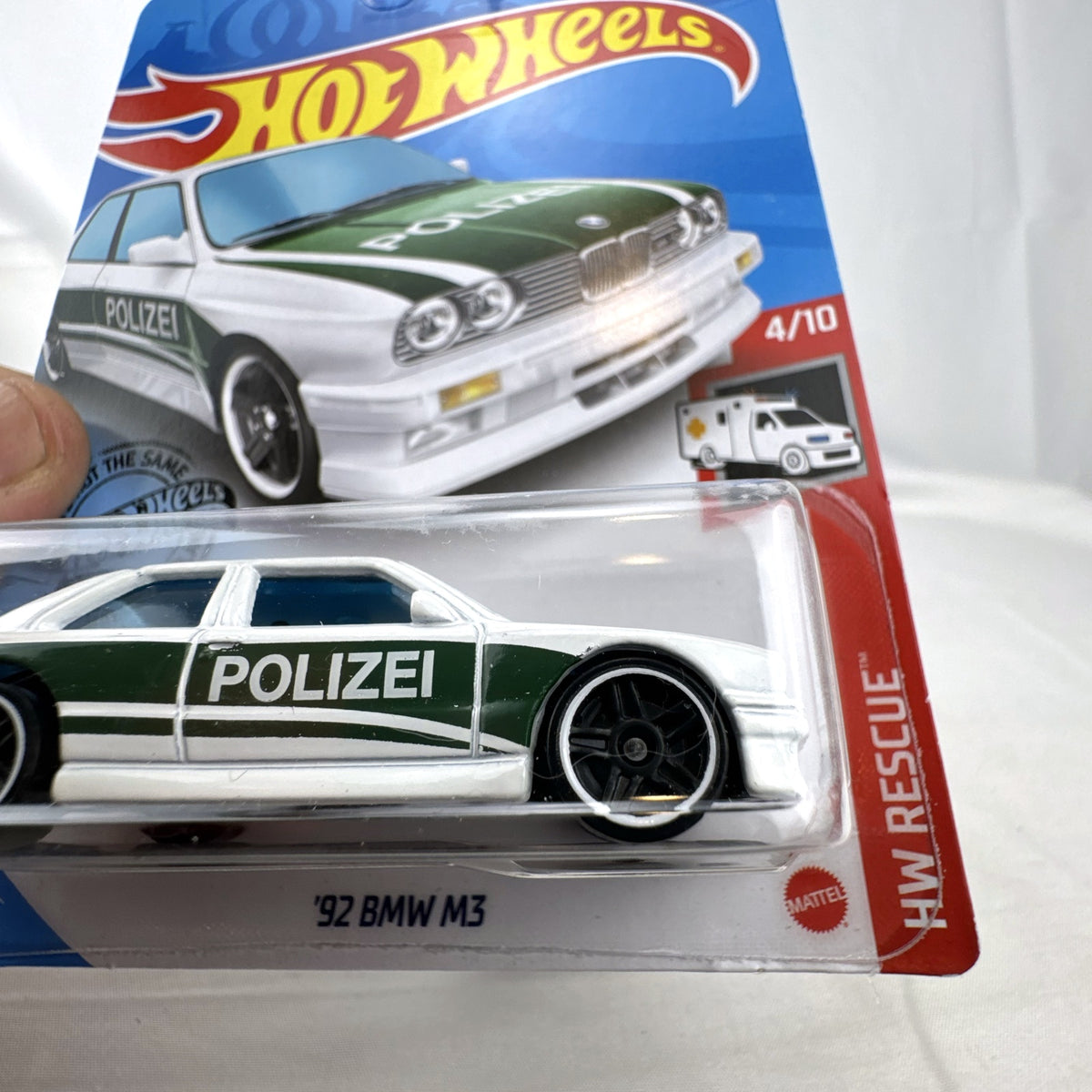 Hot Wheels 1:64 scale 1992 BMW M3 E30 Polizei diecast car in unopened packaging