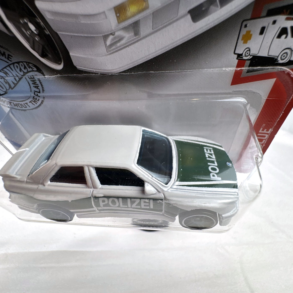 Hot Wheels 1:64 scale 1992 BMW M3 E30 Polizei diecast car in unopened packaging