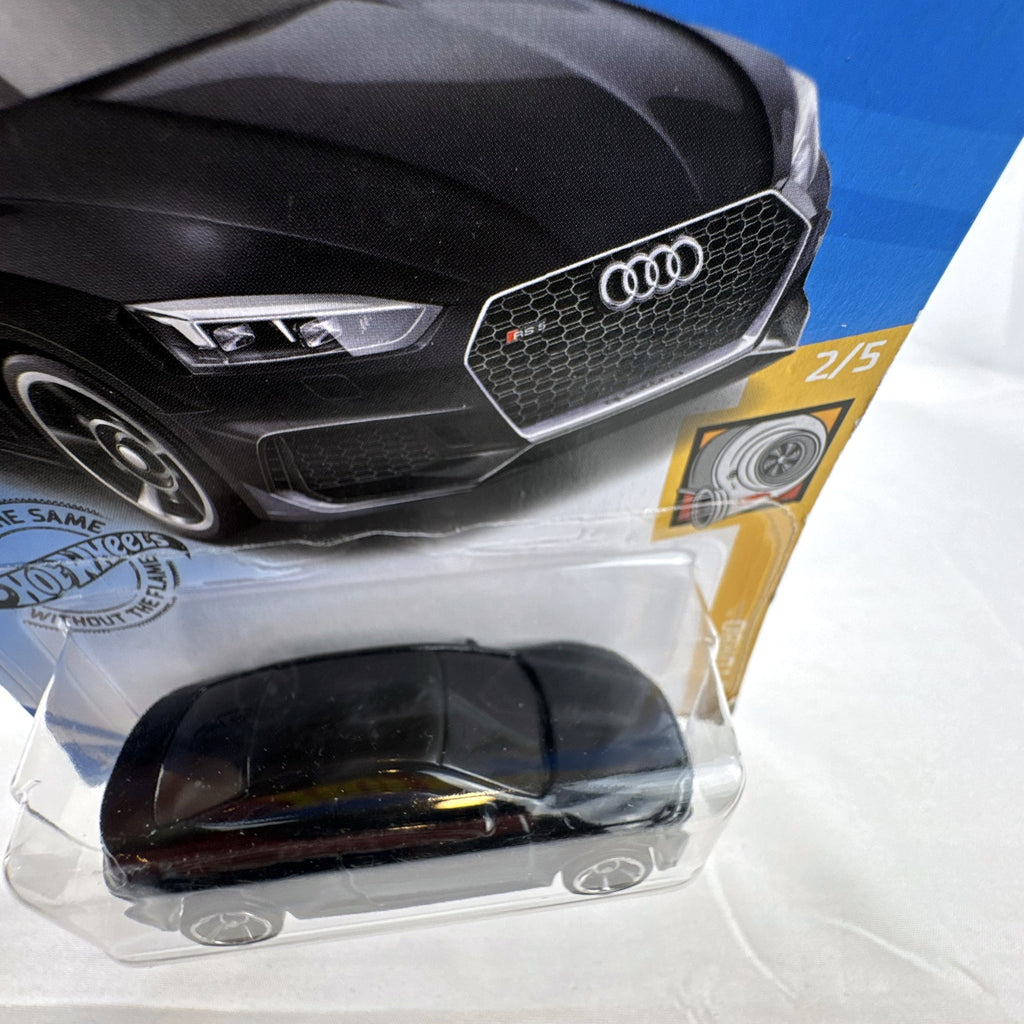 Hot Wheels 1:64 scale diecast Audi RS 5 Coupe model car in black on original HW Turbo card